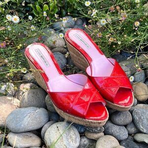 VIA SPIGA dark red open toed wedge sandals  Size 9